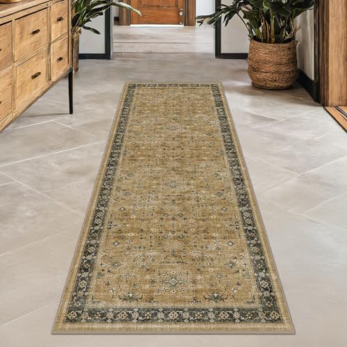 Washable 2x6 Entryway Runner Rug (2' x 6' (Runner) / Rustic Brown / Charcoal Olive)
