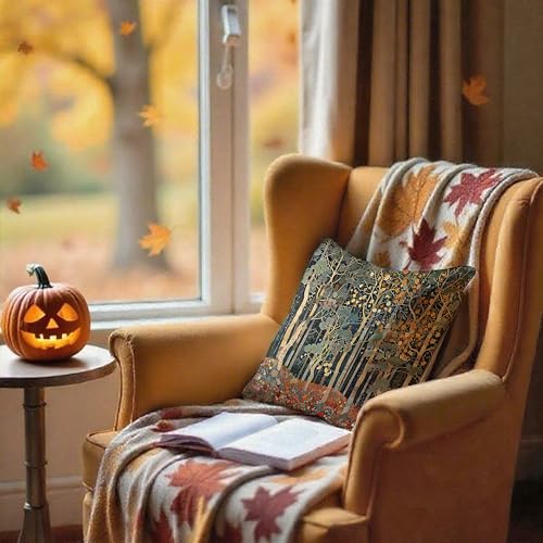 Rustic Autumn Forest Pillow Covers 18x18 Double (Forest-orange -01 / 18" x 18" (Pack of 1))