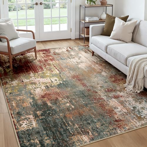 Washable Square 7'x7' Area Rug for Living Room Rustic Brown (Rust Red/Green/Blue/Multi / 7' x 7' (Square))