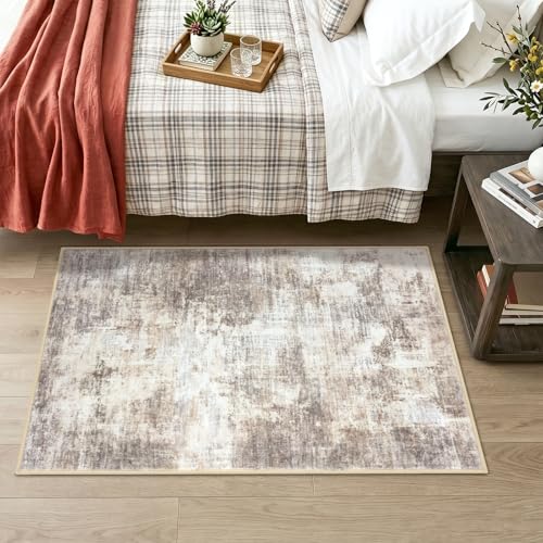 Abstract Area Rug 3x4 Ft Washable Rugs for Entryway Indoor (Gold/Yellow/Brown/Beige/White / 3' x 4' (Rectangular))
