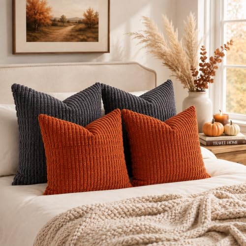 Pack of 2 Corduroy Decorative Throw Pillow Covers 18x18 Inch (Rust / 18" x 18" (Pack of 2))