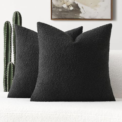 Pack of 2 Boucle Textured Throw Pillow Covers 24x24 Inch (Black / 24" x 24" (Pack of 2))