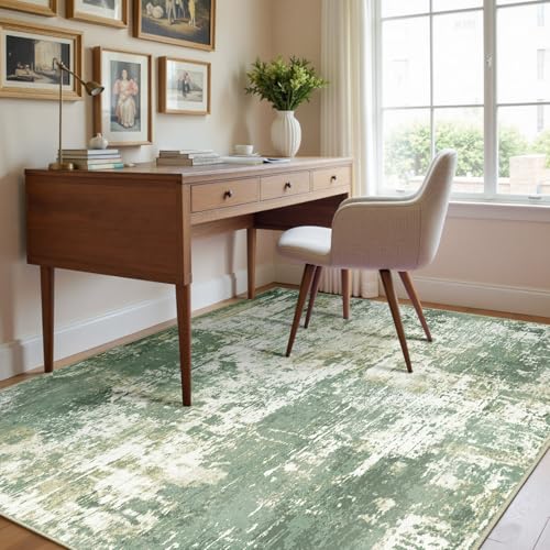 Washable 4'x6' Abstract Area Rug for Living Room Light Green (Green/Gray/Yellow / 4' x 6' (Rectangular))