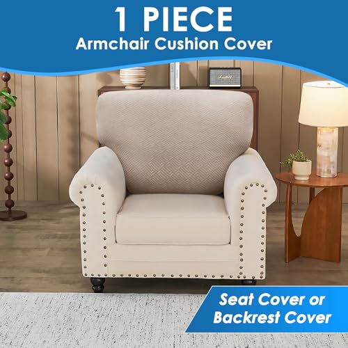 1 Piece Stretch Couch Cushion Covers Individual Sofa Slipcovers (Single Seat Cushion/Backrest / Khaki)