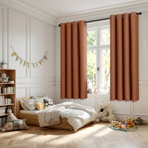Terracotta Blackout Bedroom Curtains Drapes 72 Inch Long 52"x72" (Terracotta / 52"W x 72"L (Pack of 2))