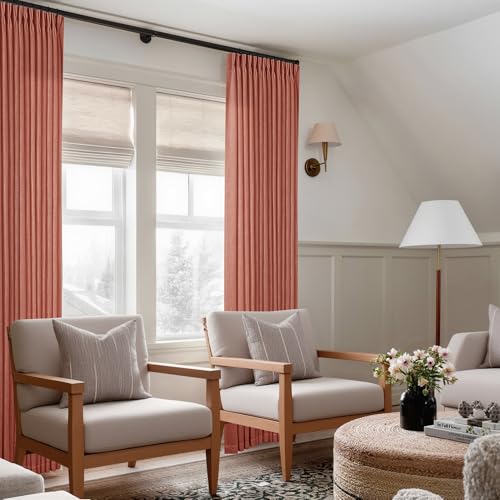 Firebrick Pleated Linen Curtains 96 Inches Long for Living Room 2 Panel Set (Firebrick / 40"W x 96"L (Pack of 2))