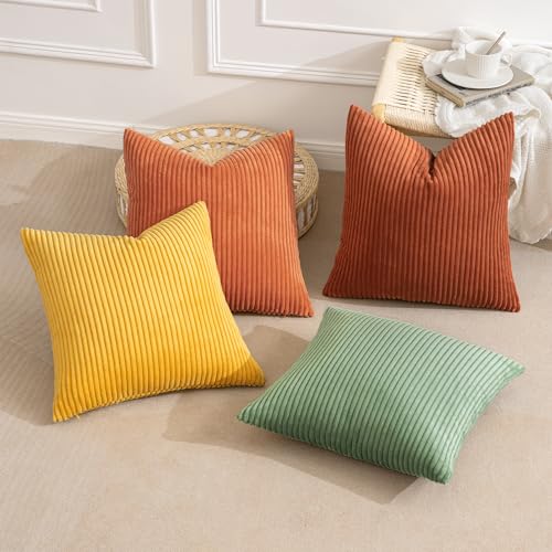 Fall Decorative Throw Pillow Covers Yellow Rust Green 18x18 (18" x 18" (Pack of 4) / Rust-green)