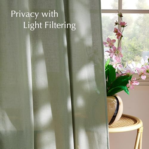 Thick Linen Greyish Green Curtains for Living Room (Greyish Green / 55"W x 96"L (Pack of 2))