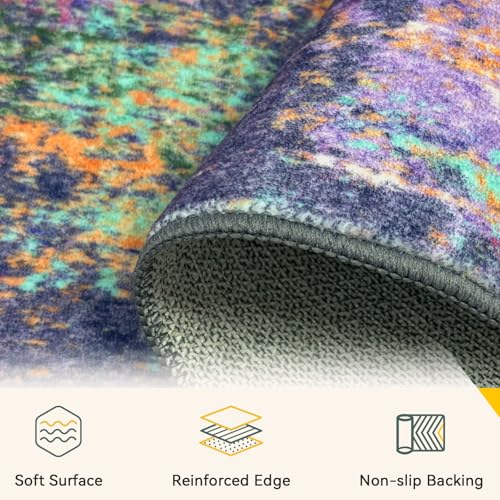 Washable 5'x8' Abstract Area Rug for Living Room Purple Multi (Purple/Orange/Teal/Green/Red / 5' x 8' (Rectangular))