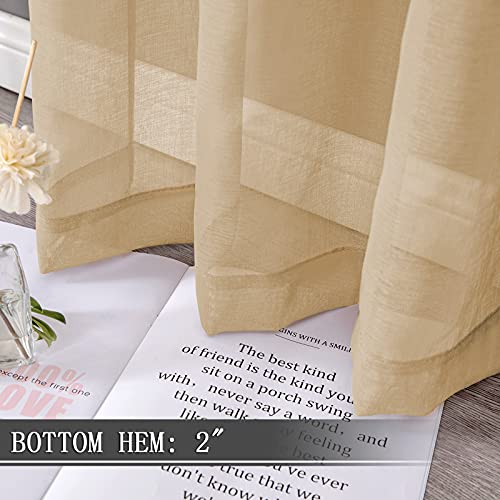 Sheer Curtains Linen Textured Bedroom Curtain Sheers Light Filtering Rod Pocket Voile Curtains for Living Room (54"W x 63"L (Pack of 2) / Beige)