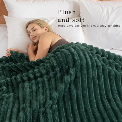 Striped Fleece Throw Blanket for Couch (Forest Green / Throw ( 50x60 IN ))