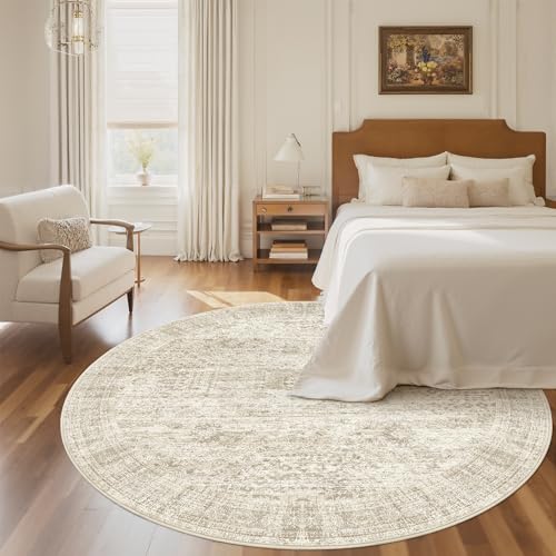 6x6 Beige Round Rug 6ft Circle Living Room Area Rugs Non (Beige / 6' (Round))