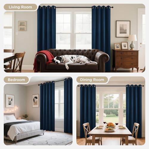 Blackout Curtains 45 Inch Length 2 Panels Set (Navy Blue / 52"W x 45"L (Pack of 2))
