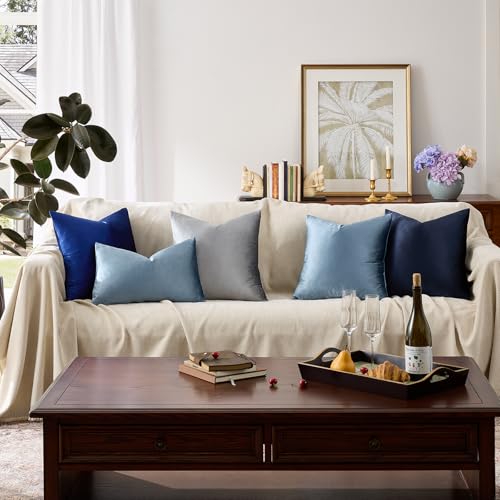 Stone Blue Velvet Throw Pillow Covers 20x20 Pack of 2 (Stone Blue / 20" x 20" (Pack of 2))
