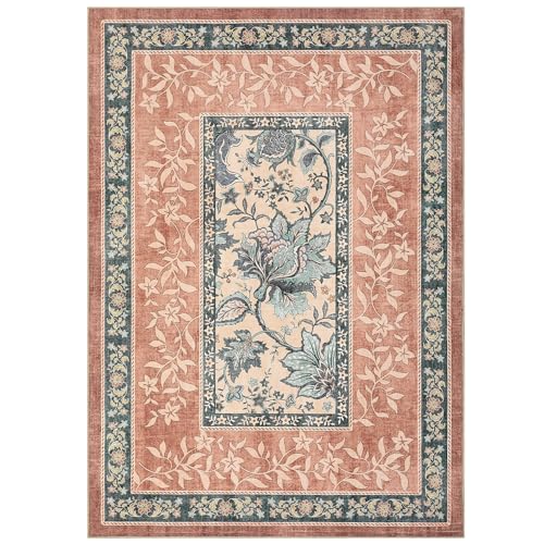 Terracotta Teal 2x3 Door Mat Indoor Rugs for Entryway Provence Small Botanical Grove Cottage core Washable Non (Terracotta / Teal / 2' x 3' (Rectangular))