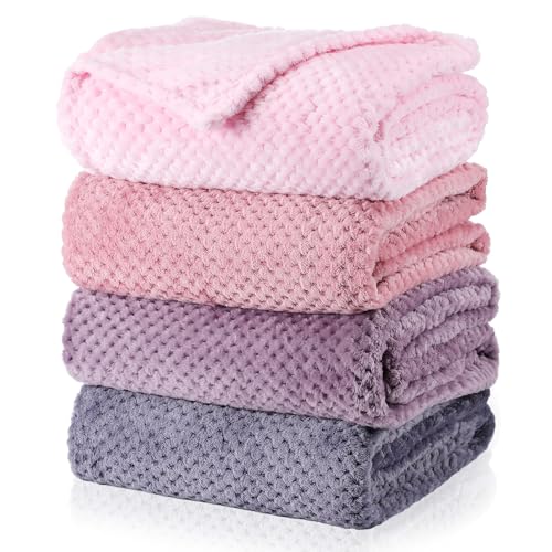 4 Pcs Fleece Throw Blanket (Gradient Purple)