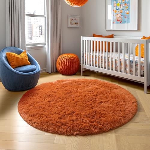 Burnt Orange Large Round Circle Rug 8Ft for Living Room Bedroom (Burnt Orange / 8' (Round))