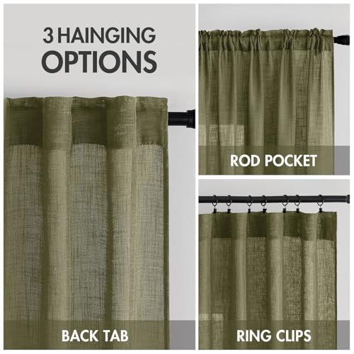 Light Olive Green Linen Curtains 52x108 Inch 2 Panels for Bedroom (52"W x 108"L (Pack of 2) / Light Olive Green)