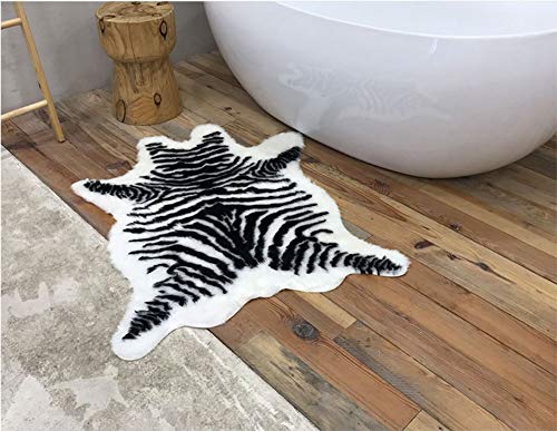 Zebra Print Rug Faux Animal Cowhide Skin Area Rug Leather Carpet Mat Small Size for Home Office Livingroom 3.1' x 3.6' (Zebra Print - 3.1x3.6ft)