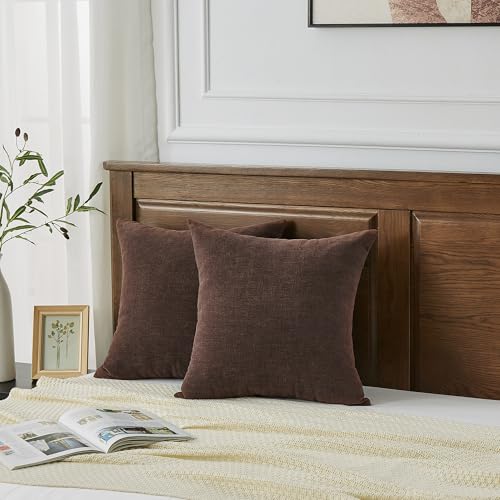 Coffee Chenille Throw Pillow Covers 22x22 Set of 2 for Couch (Coffee / 22" x 22" (Pack of 2))
