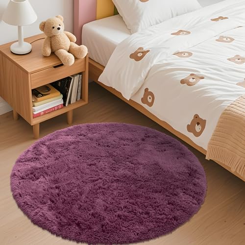 Burgundy Round Rugs for Bedroom (3 Ft Round / Burgundy)