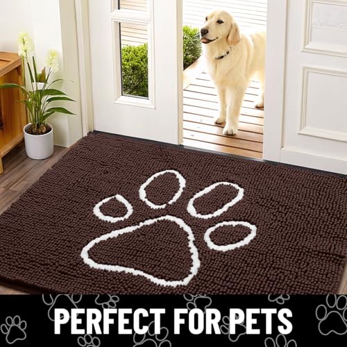 Dog Door Mat for Muddy Paws (47"X17" / Brown and White)