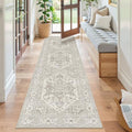 Kitchen Runner Rug 2x7 with Rubber Backing Non Slip (Beige/Brown / 2' x 7' (Runner))