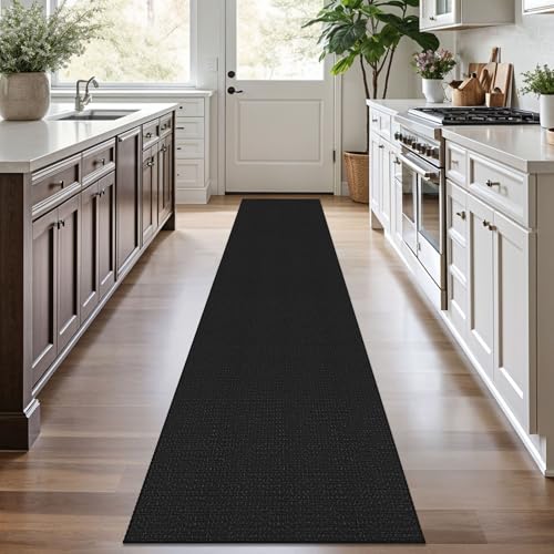 Runners for Hallways 2x10 ft Washable Kitchen Runner Non Slip Rubber Backed Hallway Rugs Cotton Entryway Runner Rug Floor Carpet for Indoor Hall (Black/Dark Grey / 2' x 10' (Runner))