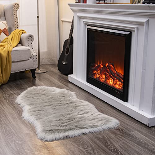 Ultra Soft Fluffy Shaggy Area Rug Faux Fur Rug Chair Cover Seat Pad Fuzzy Area Rug for Bedroom Floor Sofa Living Room (Light Grey / 2' x 4' (Sheepskin))