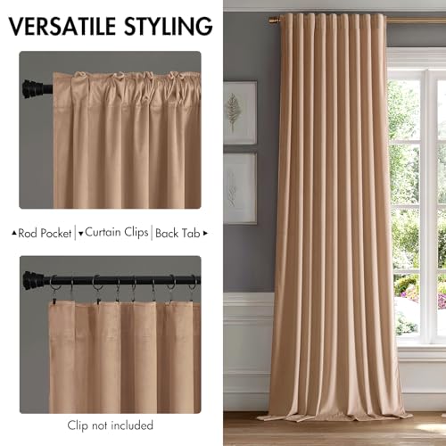 Blush Beige Velvet Curtains 52x90 inches Luxury Blackout Curtains (Blush Beige / 52"W x 90"L (Pack of 2))