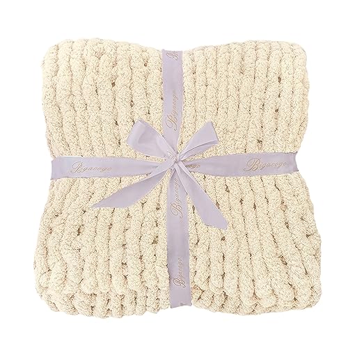Chunky Knit Throw Blanket for Couch (Beige / 40"x60" (Medium Size Throw）)