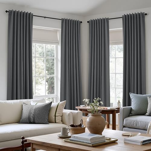 Blazer Grey 100% Blackout Linen Curtains 120 Inch Length 2 Panels Set for Living Room Bedroom Back Tab (Blazer Grey / 52"W x 120"L (Pack of 2))
