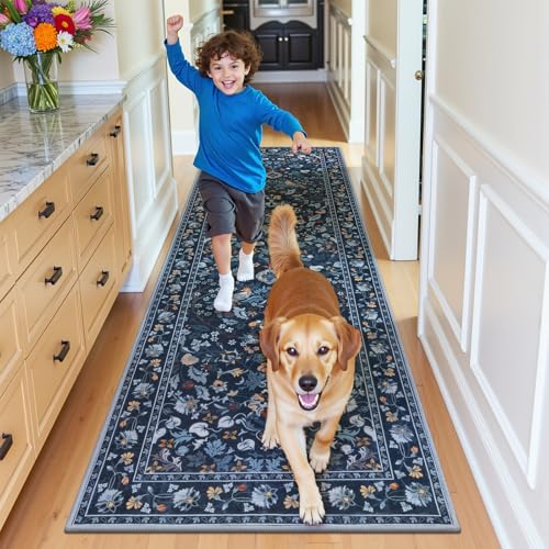 HEBE Hallway Runner Rug 2'x8' (Indigo Blue / 2' x 8' (Rectangular))