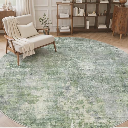 Round Rugs 9ft Living Room Circle Area Rug 9x9 Green (Green/Ivory / 9' (Round))
