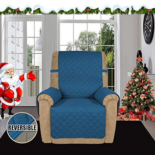 Reversible Couch Cover (Peacockblue/Beige / Small Recliner)