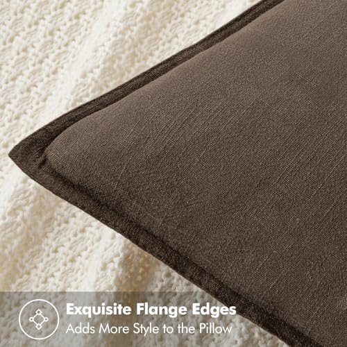 Decorative Linen Lumbar Pillow Covers 12x20 Inch Dark Coffee (Dark Coffee / 20" x 12" (Pack of 2))