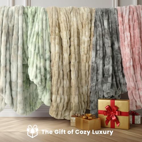Double Sided Soft Faux Fur Throw Blanket (Tie-dye Sage / Throw)