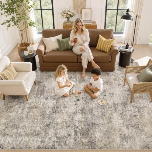 Boho 7x9 Area Rug Living Room Rugs Machine Washable Brown Grey (Brown Grey / 7' X 9' (Rectangular))