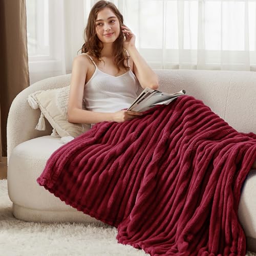 Soft Throw Blanket for Couch Decor Gifts Deep Red 50"x60" (Deep Red / Throw)