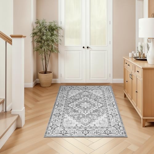 3x5 Area Rugs for Living Room Bedroom (Floral Grey / 3' x 5' (Rectangular))