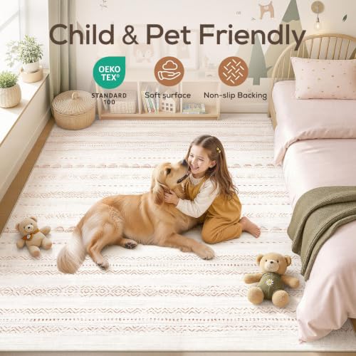 Boho 7x9 Area Rug Living Room Rugs Machine Washable Brown (Beige Brown / 7' X 9' (Rectangular))