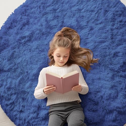 Navy Blue Round Rugs for Bedroom (5 Ft Round / Navy Blue)