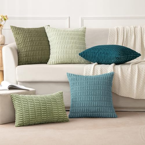 Lumbar Corduroy Decorative Throw Pillow Covers 12x20 Coastal Blue (Coastal Blue / 20" x 12" (Pack of 2))