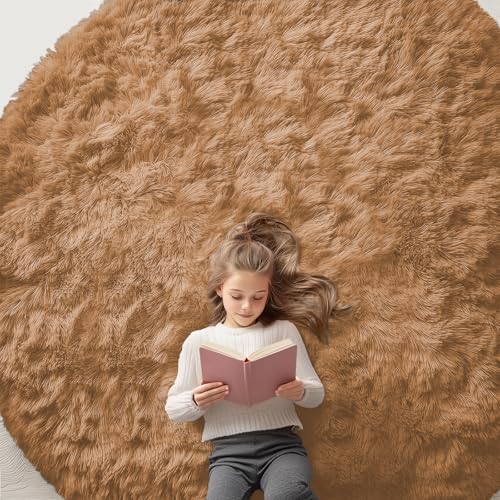 Khaki Round Rugs for Bedroom (8 Ft Round / Khaki)