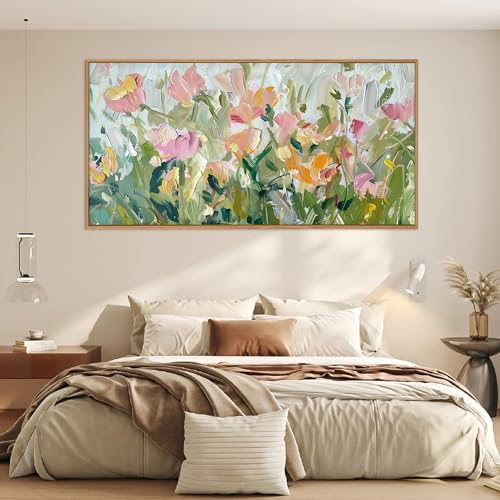 Floral Framed Canvas Wall Art (Green and Pink Floral / 40"L x 20"W)