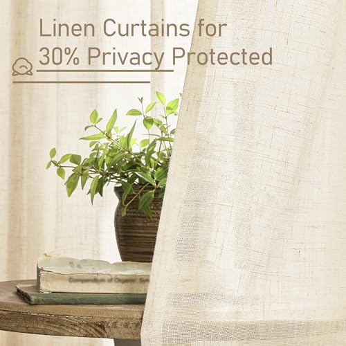 Beige Faux Linen Curtains for Doorway Living Room 2 Panels Set (Beige / 52"W x 80"L (Pack of 2))