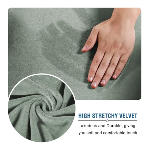 Real Velvet Plush 3 Piece Stretch Sofa Covers Couch Covers for 2 Cushion Couch Sofa Slipcovers Width Up to 90 Inch Thick Soft Stay in Place (2 Cushion Sofa / Sea Grass)