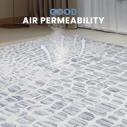 8x10 Washable Area Rugs for Living Room (8' x 10' (Rectangular) / White-blue-gray)