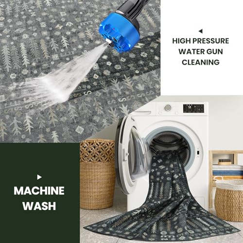 8x10 Retro Washable Area Rugs for Living Room (8' x 10' (Rectangular) / Black-white-blue-brownness)