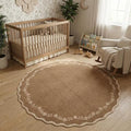 Round Area Rug 5ft Scalloped Washable Circle Rug for Bedroom (Brown / 5' (Round))